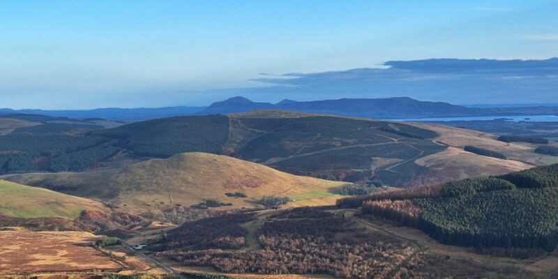 A view from the Ochil Hills across Fossoway towards Loch Leven.